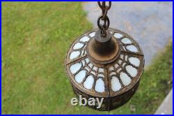 Antique Art Nouveau Ornate Slag Glass Round Shade Pendant Ceiling Light Fixture