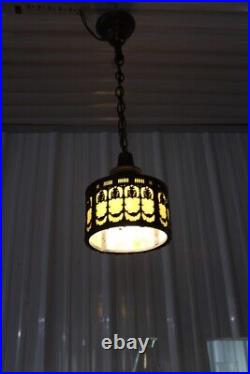 Antique Art Nouveau Ornate Slag Glass Round Shade Pendant Ceiling Light Fixture