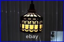 Antique Art Nouveau Ornate Slag Glass Round Shade Pendant Ceiling Light Fixture