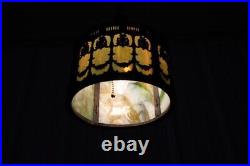 Antique Art Nouveau Ornate Slag Glass Round Shade Pendant Ceiling Light Fixture