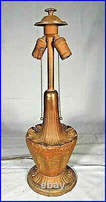 Antique Art Nouveau Painted Terra Cotta Stained-slag Glass Lamp Base