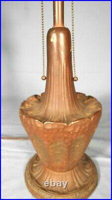 Antique Art Nouveau Painted Terra Cotta Stained-slag Glass Lamp Base