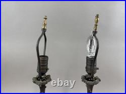 Antique Art Nouveau Pair Slag Glass Lamps Table Metal Boudoir Victorian