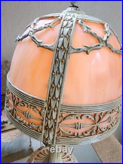 Antique Art Nouveau Peach Stained Slag Glass 14 Parlor Bedroom Lamp -Working Antique Art Nouveau Peach Stained Slag Glass 14 Parlor Bedroom Lamp -Working
