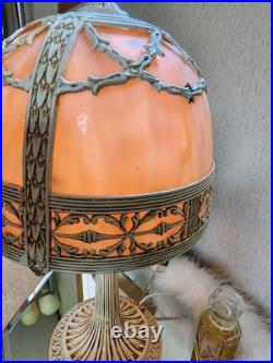 Antique Art Nouveau Peach Stained Slag Glass 14 Parlor Bedroom Lamp -Working