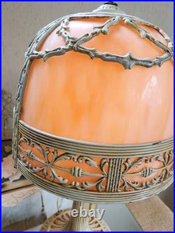 Antique Art Nouveau Peach Stained Slag Glass 14 Parlor Bedroom Lamp -Working