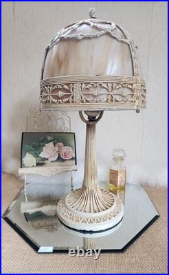 Antique Art Nouveau Peach Stained Slag Glass 14 Parlor Bedroom Lamp -Working