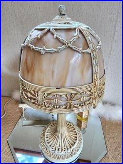 Antique Art Nouveau Peach Stained Slag Glass 14 Parlor Bedroom Lamp -Working Antique Art Nouveau Peach Stained Slag Glass 14 Parlor Bedroom Lamp -Working