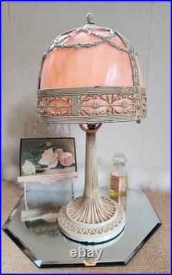 Antique Art Nouveau Peach Stained Slag Glass 14 Parlor Bedroom Lamp -Working Antique Art Nouveau Peach Stained Slag Glass 14 Parlor Bedroom Lamp -Working
