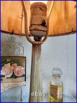Antique Art Nouveau Peach Stained Slag Glass 14 Parlor Bedroom Lamp -Working