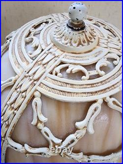 Antique Art Nouveau Peach Stained Slag Glass 14 Parlor Bedroom Lamp -Working
