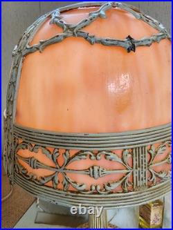 Antique Art Nouveau Peach Stained Slag Glass 14 Parlor Bedroom Lamp -Working