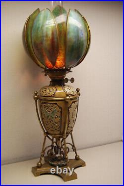 Antique Art Nouveau Royal Doulton Porcelain Aesthetic Slag Glass Kerosene Lamp