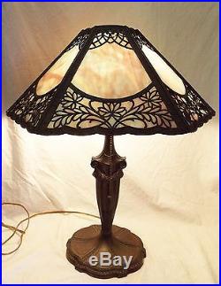 Antique Art Nouveau SLAG GLASS 6 Panel Electric TABLE LAMP -WORKS Antique Art Nouveau SLAG GLASS 6 Panel Electric TABLE LAMP -WORKS
