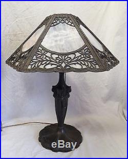 Antique Art Nouveau SLAG GLASS 6 Panel Electric TABLE LAMP -WORKS Antique Art Nouveau SLAG GLASS 6 Panel Electric TABLE LAMP -WORKS