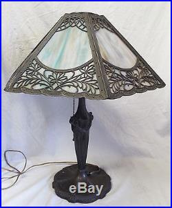 Antique Art Nouveau SLAG GLASS 6 Panel Electric TABLE LAMP -WORKS Antique Art Nouveau SLAG GLASS 6 Panel Electric TABLE LAMP -WORKS