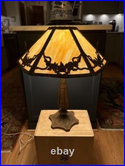 Antique Art Nouveau Salem Brothers Carmel Slag Glass Lamp 6 Panel 16.5 Shade