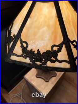 Antique Art Nouveau Salem Brothers Carmel Slag Glass Lamp 6 Panel 16.5 Shade