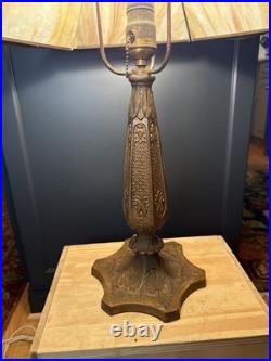 Antique Art Nouveau Salem Brothers Carmel Slag Glass Lamp 6 Panel 16.5 Shade