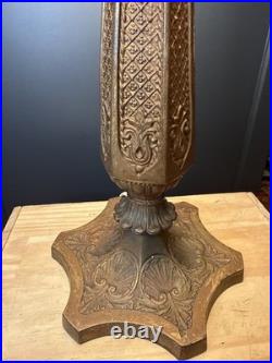 Antique Art Nouveau Salem Brothers Carmel Slag Glass Lamp 6 Panel 16.5 Shade