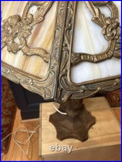 Antique Art Nouveau Salem Brothers Carmel Slag Glass Lamp 6 Panel 16.5 Shade