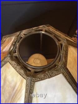 Antique Art Nouveau Salem Brothers Carmel Slag Glass Lamp 6 Panel 16.5 Shade