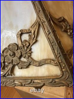 Antique Art Nouveau Salem Brothers Carmel Slag Glass Lamp 6 Panel 16.5 Shade
