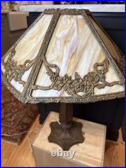 Antique Art Nouveau Salem Brothers Carmel Slag Glass Lamp 6 Panel 16.5 Shade Antique Art Nouveau Salem Brothers Carmel Slag Glass Lamp 6 Panel 16.5 Shade