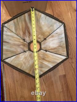 Antique Art Nouveau Salem Brothers Carmel Slag Glass Lamp 6 Panel 16.5 Shade