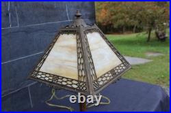 Antique Art Nouveau Sign Miller 967 Table Lamp 4 Sides Slag Glass Shade