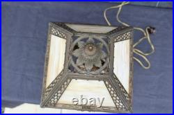 Antique Art Nouveau Sign Miller 967 Table Lamp 4 Sides Slag Glass Shade