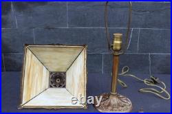 Antique Art Nouveau Sign Miller 967 Table Lamp 4 Sides Slag Glass Shade
