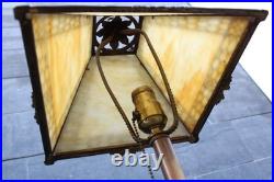 Antique Art Nouveau Sign Miller 967 Table Lamp 4 Sides Slag Glass Shade
