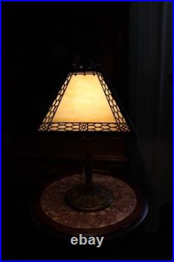 Antique Art Nouveau Sign Miller 967 Table Lamp 4 Sides Slag Glass Shade