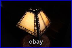 Antique Art Nouveau Sign Miller 967 Table Lamp 4 Sides Slag Glass Shade