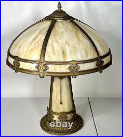 Antique Art Nouveau SlagGlass Double Socket Lamp W Illuminated Base