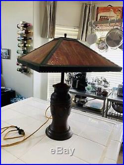 Antique Art Nouveau Slag Glass Lamp Beautiful Paprika Color With Metal Base