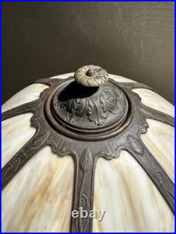 Antique Art Nouveau Slag Glass Lamp Matching Shade Floral Painted