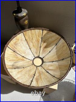 Antique Art Nouveau Slag Glass Lamp Matching Shade Floral Painted