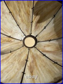 Antique Art Nouveau Slag Glass Lamp Matching Shade Floral Painted