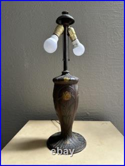 Antique Art Nouveau Slag Glass Lamp Matching Shade Floral Painted