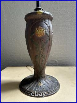 Antique Art Nouveau Slag Glass Lamp Matching Shade Floral Painted