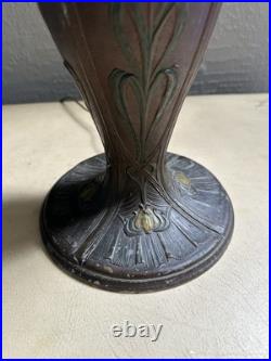 Antique Art Nouveau Slag Glass Lamp Matching Shade Floral Painted