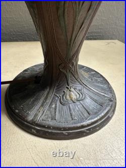 Antique Art Nouveau Slag Glass Lamp Matching Shade Floral Painted