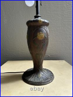 Antique Art Nouveau Slag Glass Lamp Matching Shade Floral Painted