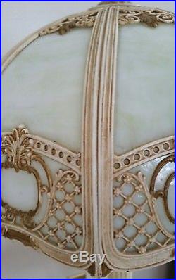 Antique Art Nouveau Slag Glass Lamp Ornate 8 Panels Miller