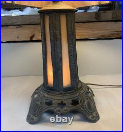 Antique Art Nouveau Slag Glass & Lead Lamp 6 Panels 22 Tall Table Lamp (SH)