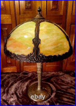 Antique Art Nouveau Slag Glass Panel Lamp