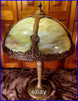 Antique Art Nouveau Slag Glass Panel Lamp