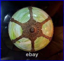 Antique Art Nouveau Slag Glass Panel Lamp
